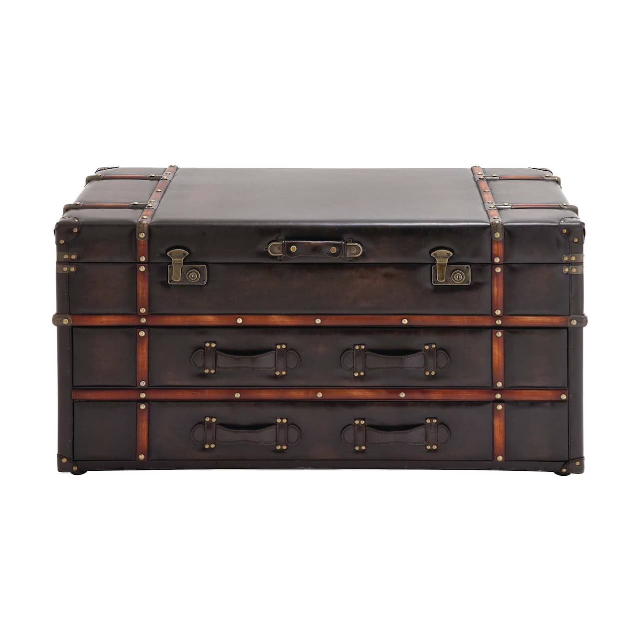 40&#x22; Brown Faux Leather Traditional Coffee Table Chest